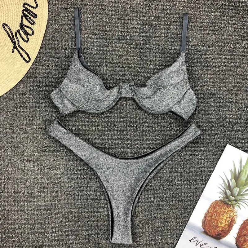 Женский сексуальный купальник бикини с металлическим блеском светоотражающий