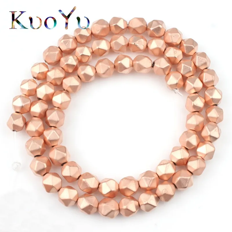 Rose Gold Натуральный граненые матовое золото Серебристая покрытием гематитовые бусины Свободные камень бусины для самостоятельного изготовления ювелирных изделий браслет 4/6/8 мм 15" - Цвет: Rose Gold