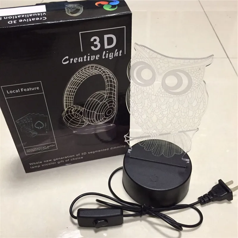 Новые 3 Цвета изменить светодиодный ночник с рисунком Совы 3D голограмма Luminarias