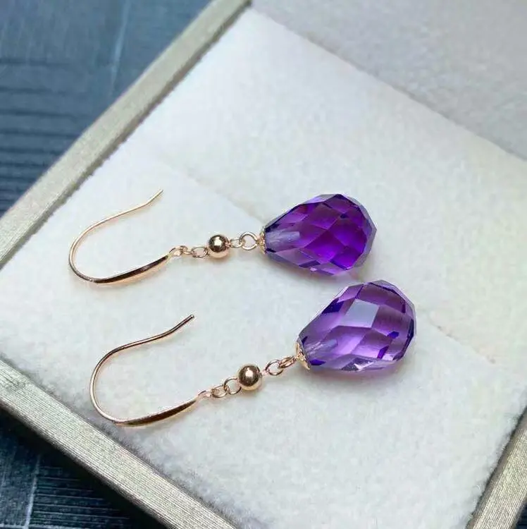 Shilovem 18 k желтый пьезоэлектрический серьги с аметистом fine Jewelry женские модные вечерние классические завод 8*11 мм myme0811z