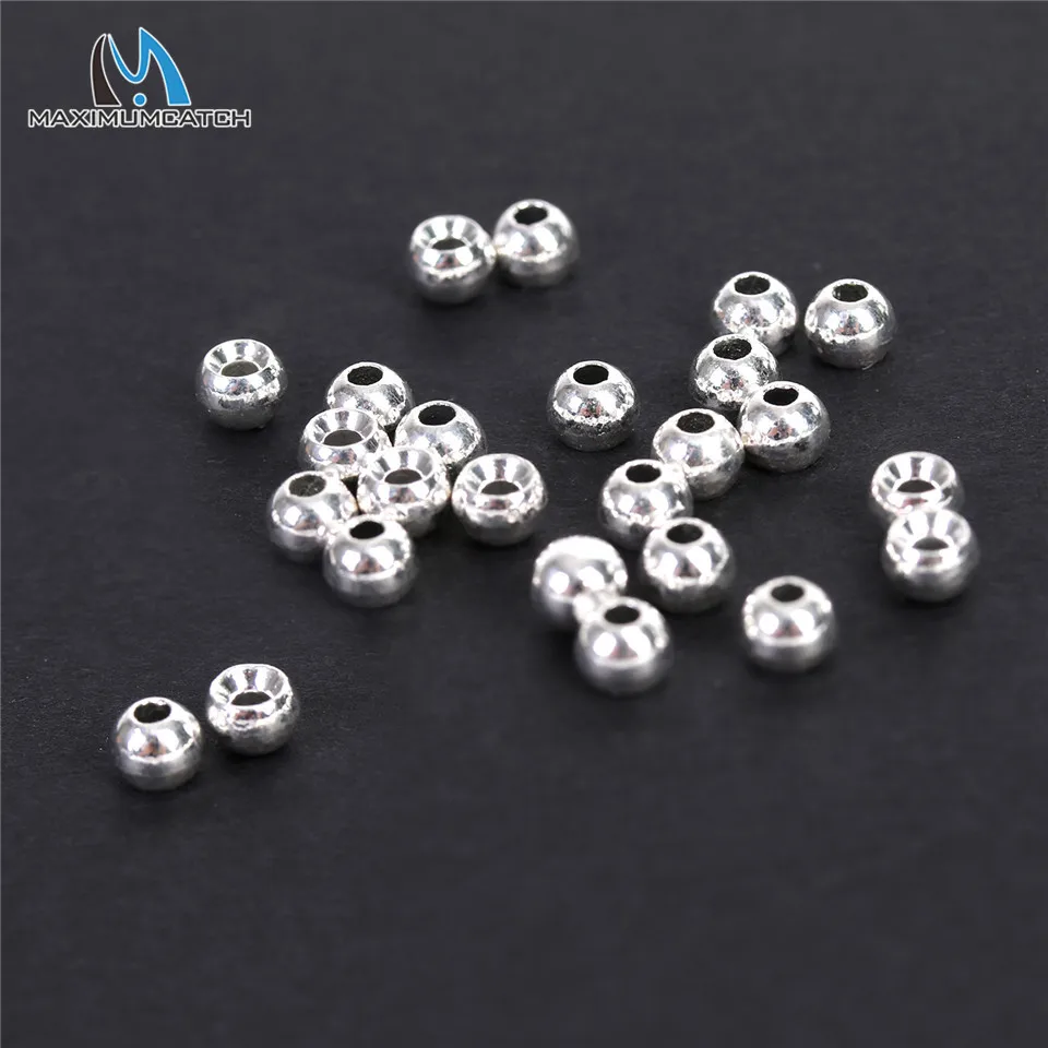 Silver Maximumcatch 25 шт./лот, 2,0-4,6 мм, вольфрамовые бусины для завязывания мушек, круглый шар с головой Нимфы, материал для завязывания мушек, 18 разных цветов - Цвет: Silver