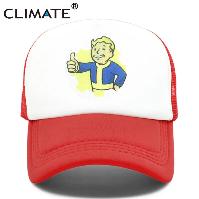 Климат Fallout Trcuker кепка мужская шляпа Nuka Cola Trcuker Кепка хранилище кепки для мальчиков мужчин и женщин забавные крутые Fallout Shelter сетчатая Кепка шляпа - Цвет: Red