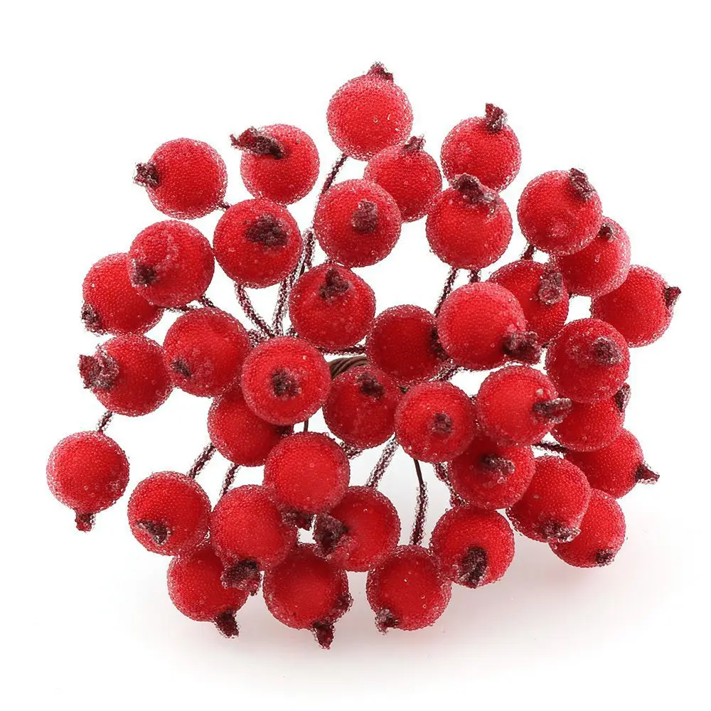 red 40 головок/Лот, искусственные маленькие ягоды, искусственные цветы, вишня, тычинки, свадебные, домашние, рождественские, декоративные, Двойные головки - Цвет: red