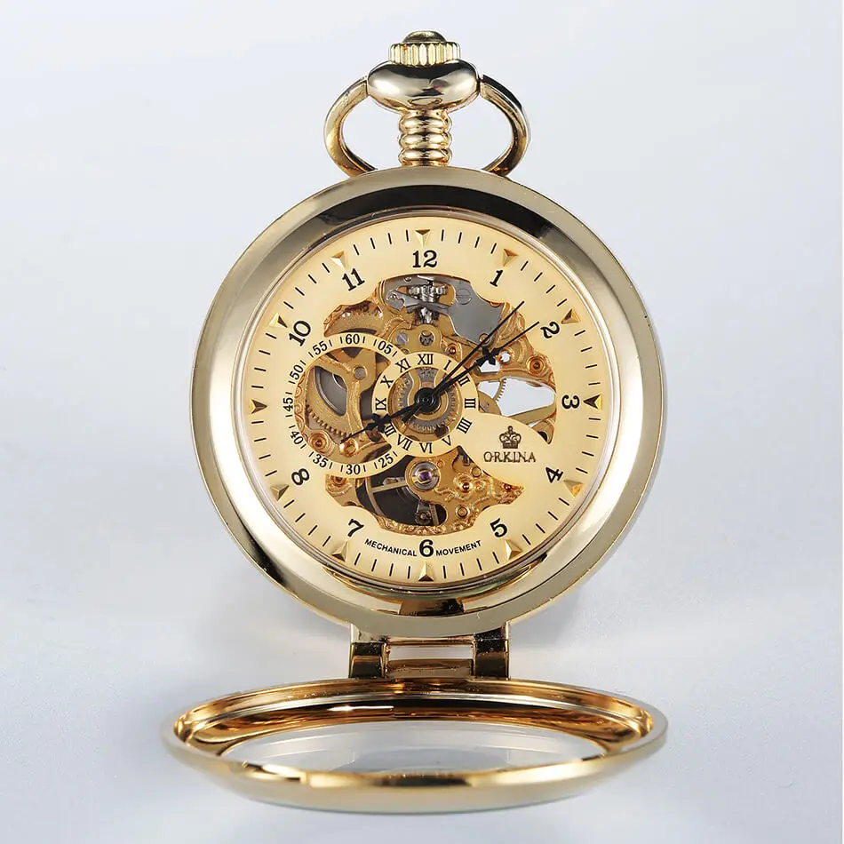 Smooth Magnifier Mechanical Pocket Watches Steampunk Hand-winding Skeleton Mechanical Fob Watch Chains Pendant Men Women Gift