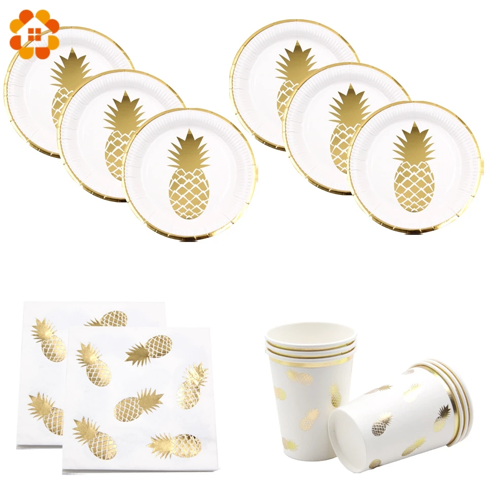 Летняя серия одноразовые столовые приборы Pinapple &amp Leaves позолоченные бумажные