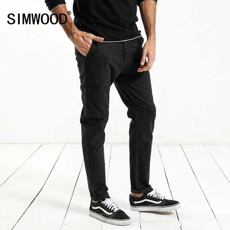 SIMWOOD 2019 Осенние новые клетчатые брюки мужские Смарт повседневные облегающие