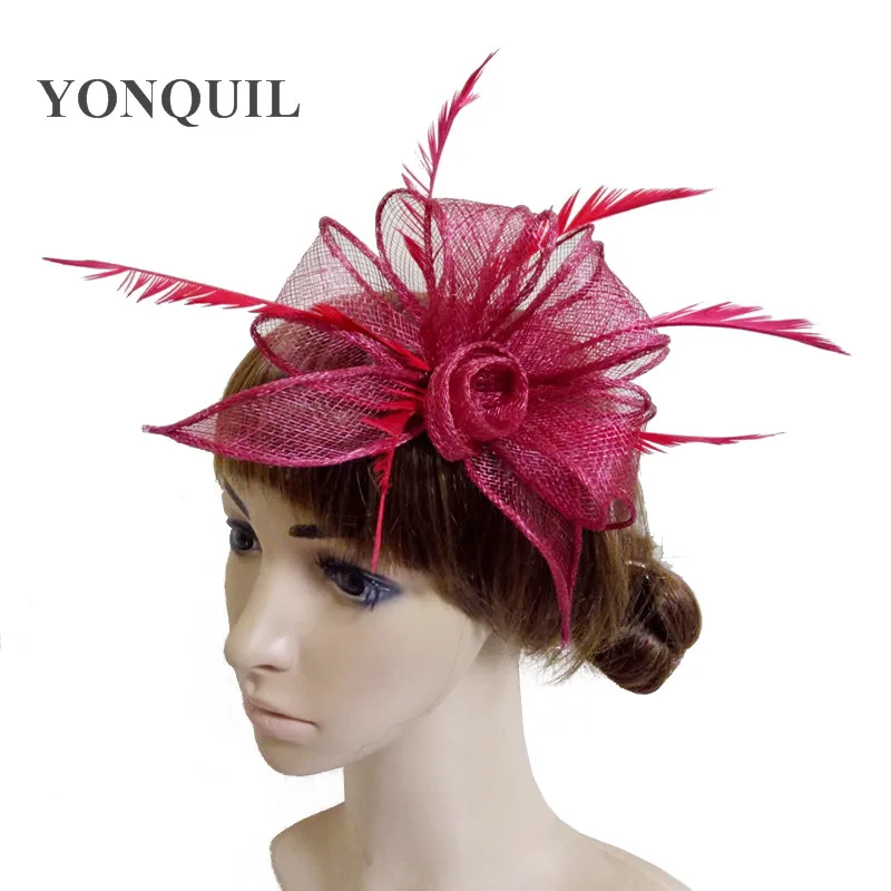 

Elegant Sinamay Fascinators Feather Flowers for Wedding Hair Accessories Beauty Bridal Hats Nice Party Headwear 21 Colors OF1538