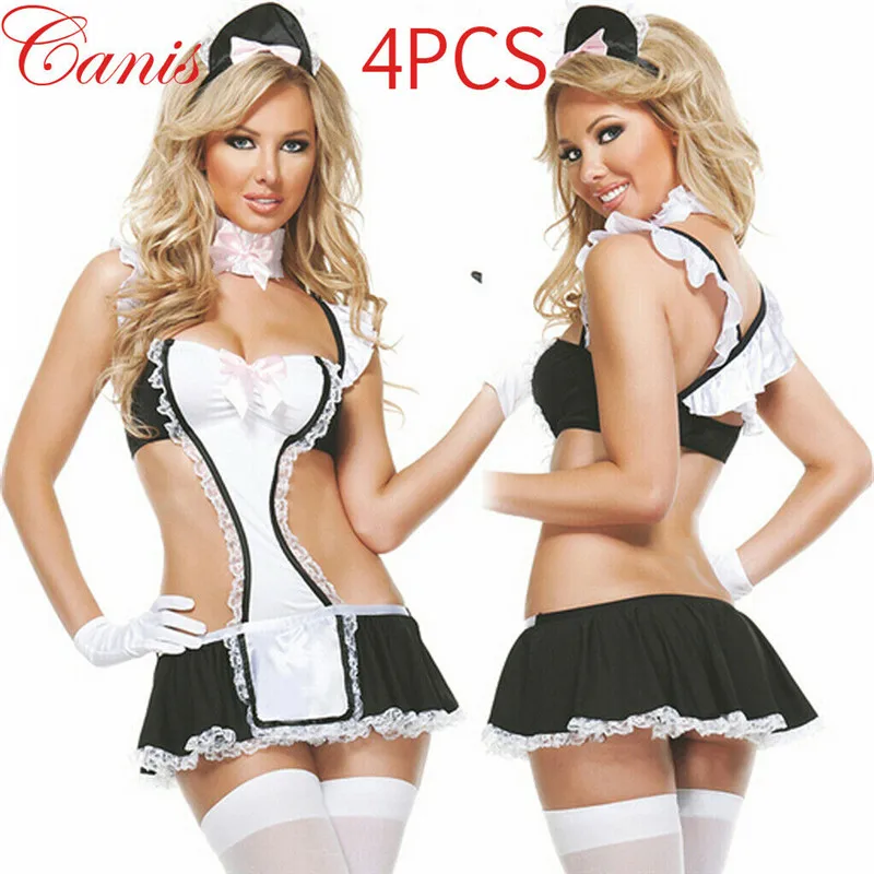 Соблазнительный женский костюм горничной из 4 предметов Кружевная комбинация