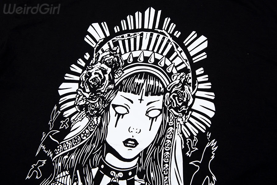 Weirdgirl/женские футболки; модные повседневные эластичные футболки с принтом Призрака и круглым вырезом; женские длинные топы; летние свободные топы для девочек; Новинка