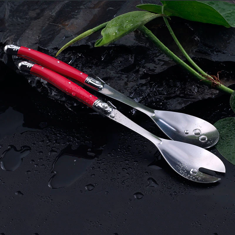 

Dessert Spoon Cucharas Honey Spoon Stainless Steel Ladle Red Handle Scoop Wooden Box Spoon Fruit and Cake Dinnerware 2pcs/Set