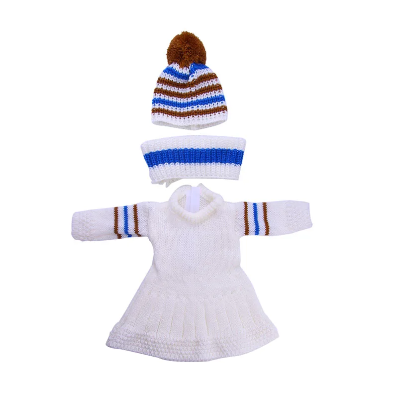 

White sweater three-piece suit for 18-inch American doll, 43 doll, give children the best playmate