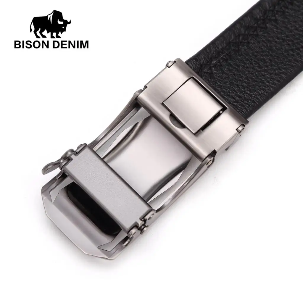 Бренд BISON DENIM, мужской ремень из натуральной кожи, мужские ремни с автоматической пряжкой, повседневный ремень для деловых мужчин, ремень 3,4, ширина N71283