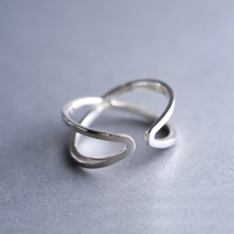 Женское кольцо с перекрестной линией простое из стерлингового серебра 925 пробы