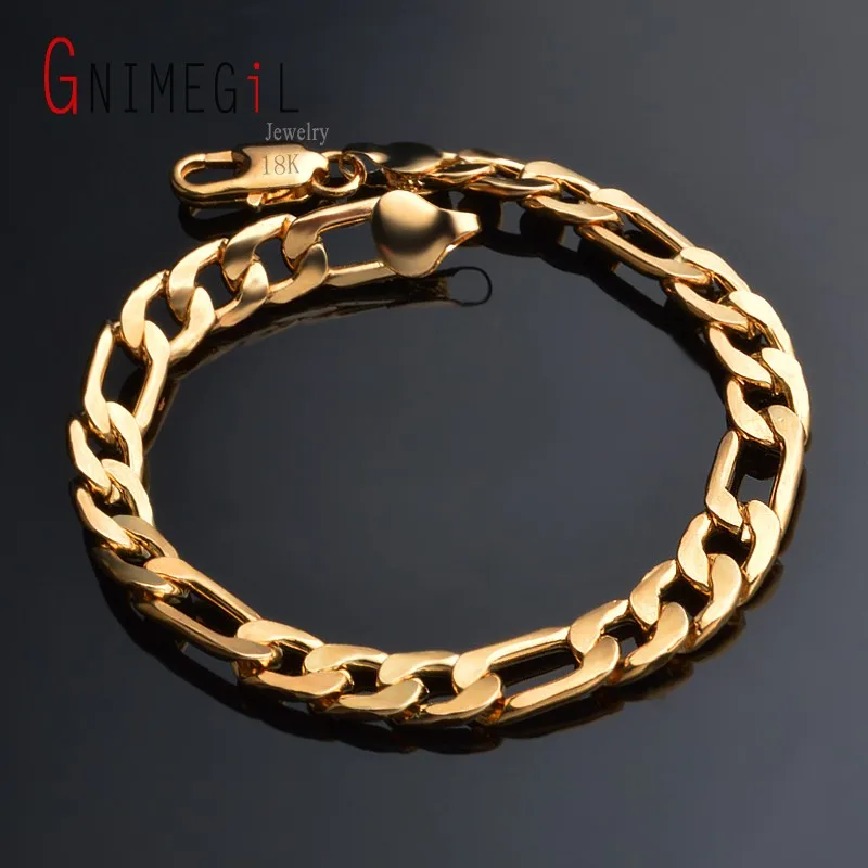 GNIMEGIL 3vs1 широкий золотой цвет браслет для мужчин 8 мм 22 см толстый Фигаро Цепь