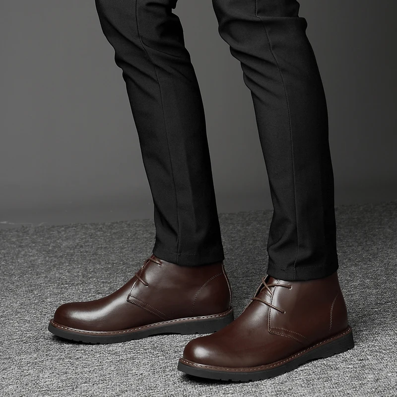 Мужские кожаные ботинки Vosonca деловые из натуральной кожи с высоким берцем на