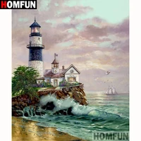 homfun full squareround drill 5d diy diamond painting lighthouse landscape embroidery cross stitch 5d home decor gift a18133
