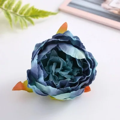 Tile blue 10 шт. высокая имитация ядро Пион цветок голова Шелковый цветок DIY свадебный цветок стены фон украшение Шелковая Роза - Цвет: Tile blue