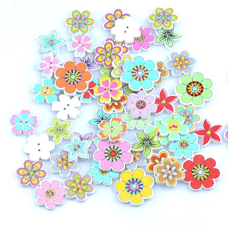 7 предметов декоративные деревянные пуговицы с цветочным рисунком для