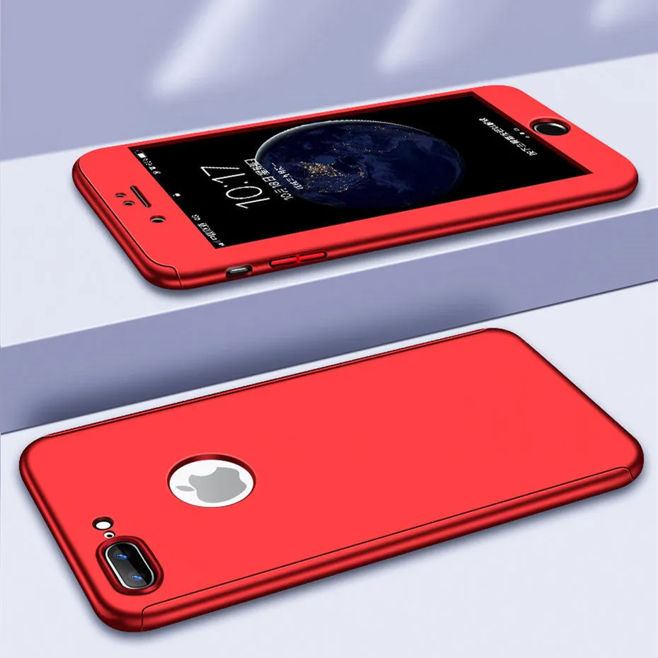 Красный 360 градусов полный защитный чехол для iphone X 5 5S SE чехол для iphone XR 11 Pro XS Max 6 6S Plus 7 8 Plus Жесткий PC чехол со стеклом - Цвет: Красный