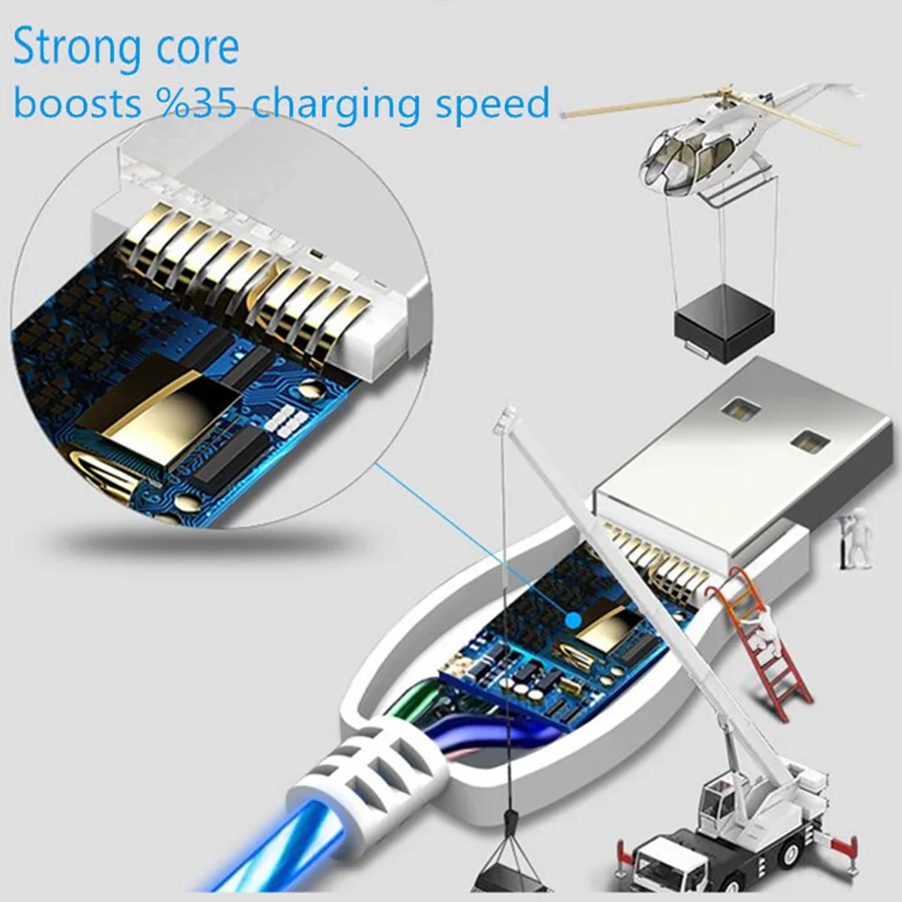 USB кабель Тип C течет LED свечение зарядки данных синхронизировать мобильный