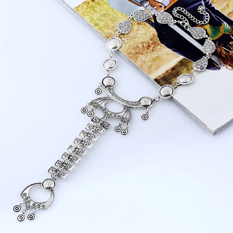 Ethnic Big Chain Silver Long Tassel Maxi Vintage Necklace For Women Bohemian Statement Pendant Fashion Jewelry | Украшения и