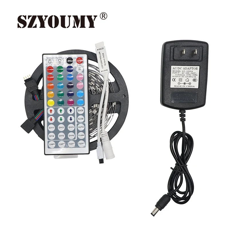 SZYOUMY RGB светодиодный светильник 5050 5 м 10 м IP20 светодиодный светильник RGB светодиодный s лента светодиодный гибкий Мини ИК контроллер DC12V адаптер - Испускаемый цвет: 5M set with 44 key