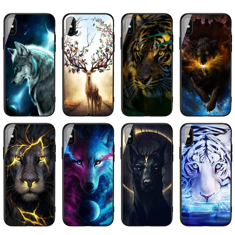 Роскошный стеклянный чехол с животными для iPhone 6 s Plus 7 8 X XR iphone6 7plus 6plus оболочка