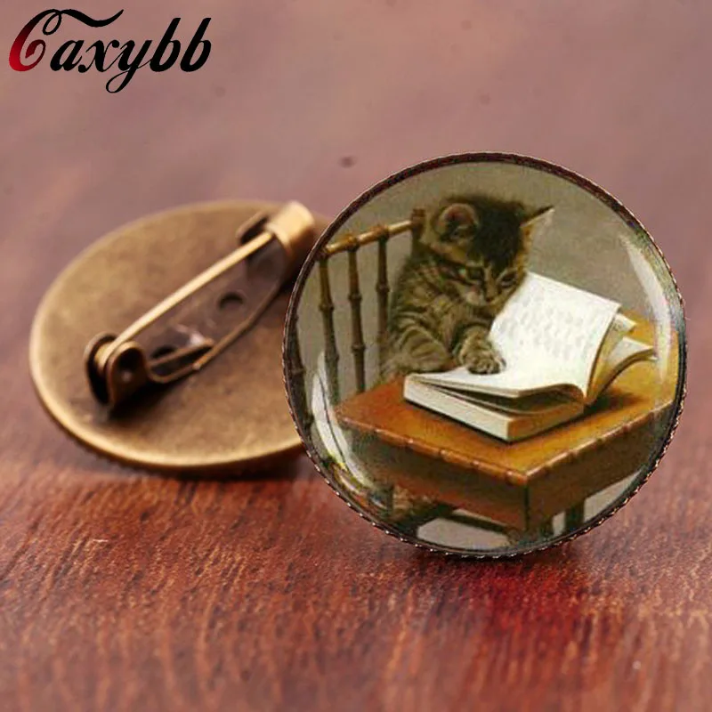 Бренд caxybb винтажные книги и кошка брошь книга брошки для любовников подарок стеклянный купол Броши женская брошь, горячие продажи библеофильский подарок