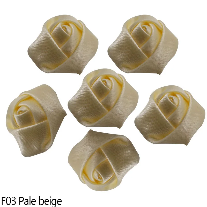 Pale beige 10 шт., 2 см, Мини атласная розовая лента, розочки, тканевый цветок, сделай сам, ручная работа, розы, цветы для дома, свадебные украшения, скрапбукинг, ремесло - Цвет: Pale beige