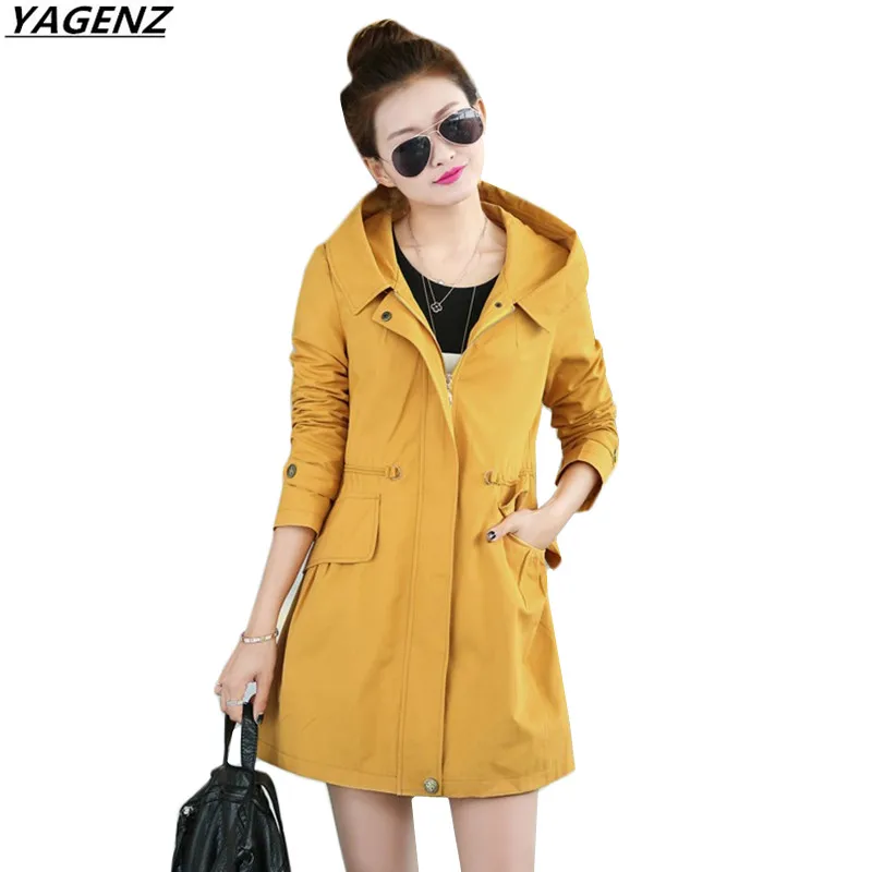 Ветровка женская 2017 Весна Осень пальто средней длины с капюшоном большой размер