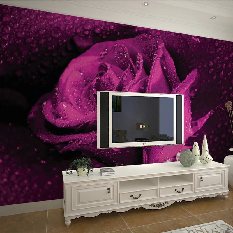Пользовательские Настенные обои 3D стерео нетканые фрески спальня гостиная ТВ фон фиолетовый цветок розы 3D фото обои рулоны