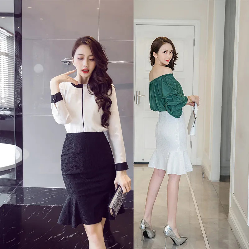 SZMXSS 2018 summer skirt lace wrap hip Short fish tail professional half swallow lotus leaf edge Women's | Женская одежда