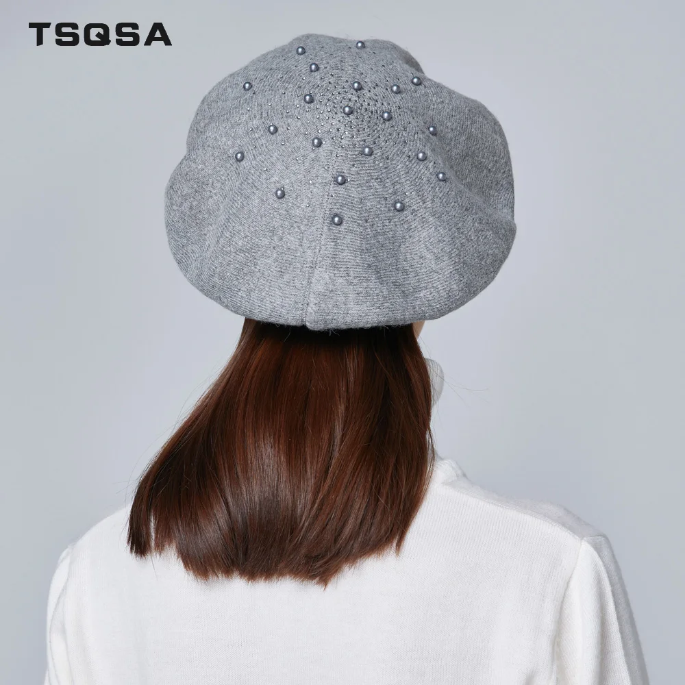 TSQSA Теплая Женская Шапка Новая Женская Шерстяная Вязаная Шапка Модная Сплошная Цветная Повседневная Женская Шапочка Beasines TAH1831