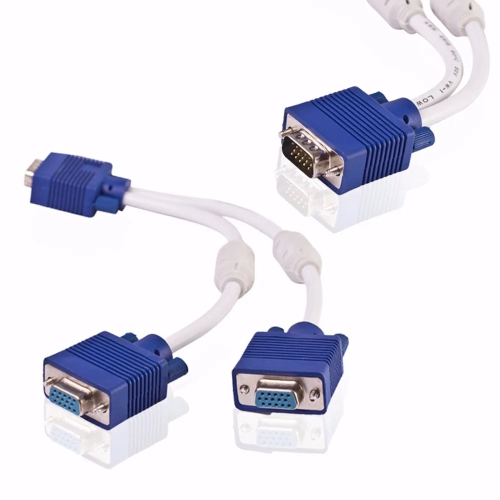 1 шт. в 2 пути мониторы VGA и SVGA Y сплиттер кабель свинцовый 15 pin Male Female TFT LCD
