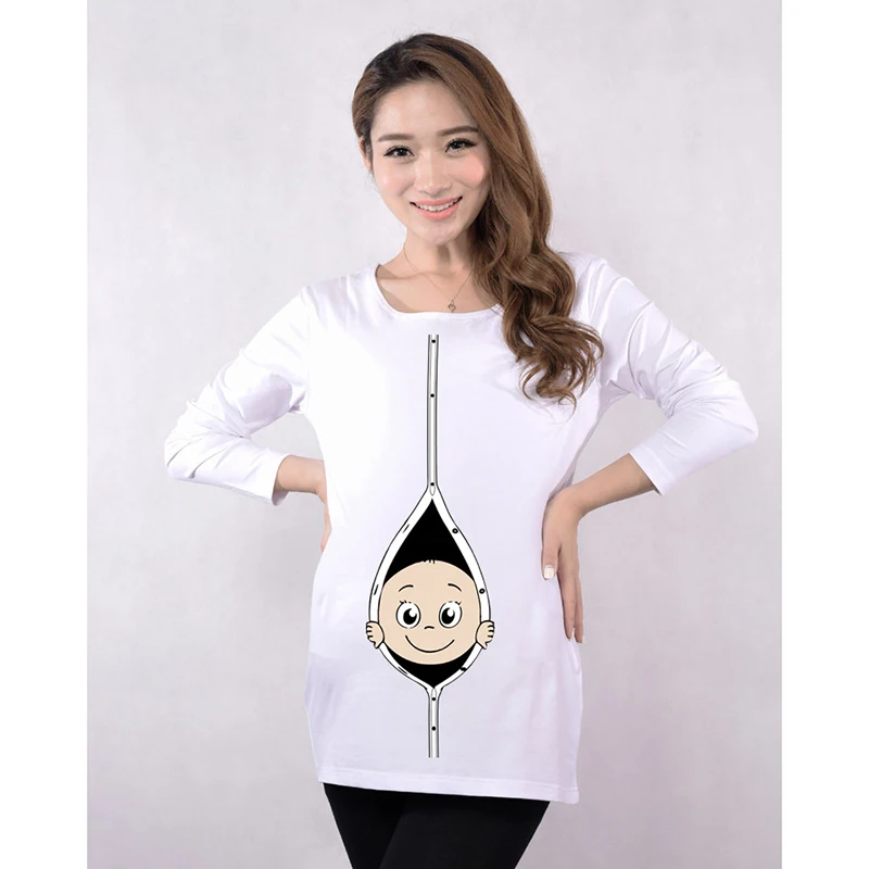 New Shirts for Pregnant Women 2018 &quotBaby Peeking Out&quot Long-Sleeve Maternity Clothes Christmas Gift Casual | Мать и ребенок