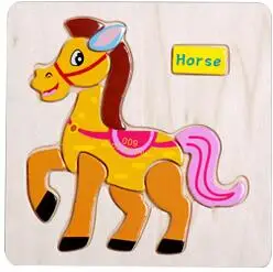 horse Монтессори метод животных деревянные головоломки мультфильм Tangram животные детские игрушки ребенок раннего образования игрушки головоломки доска - Цвет: horse