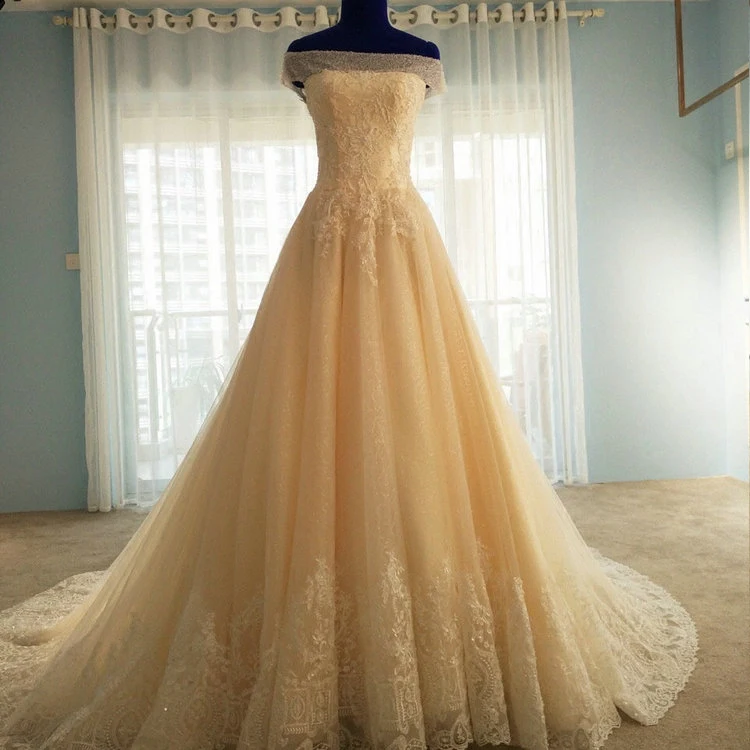 BANVASAC Real Photos Boat Neck A Line Lace Appliques Wedding Dresses 2018 Short Cap Sleeve Plus Size Court Train Bridal Gowns | Свадьбы и