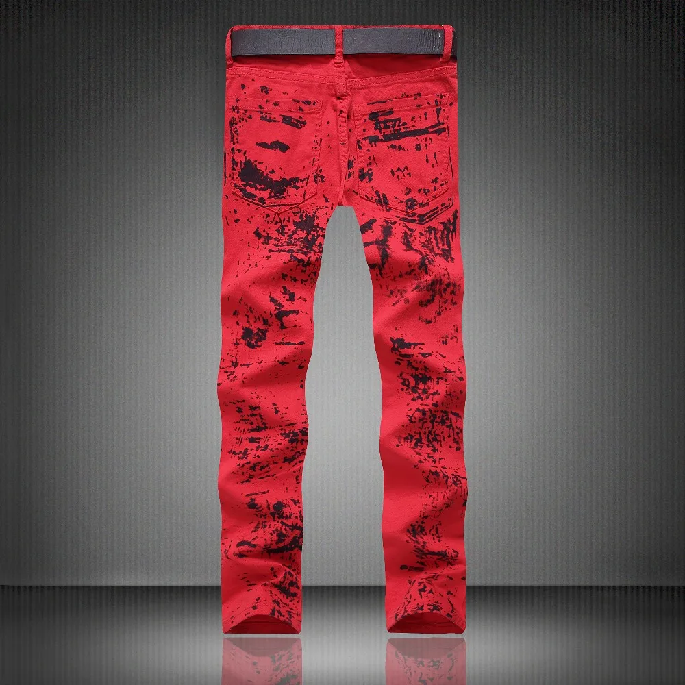 Новинка мужские джинсы для ночного клуба с принтом Красного Черепа в стиле панк
