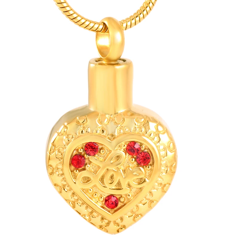 

IJD9747 Stainless Steel Inlay Colorful Crystal Heart Cremation Pendant Necklace Ashes Urn Keepsake for Women Men Jewellery