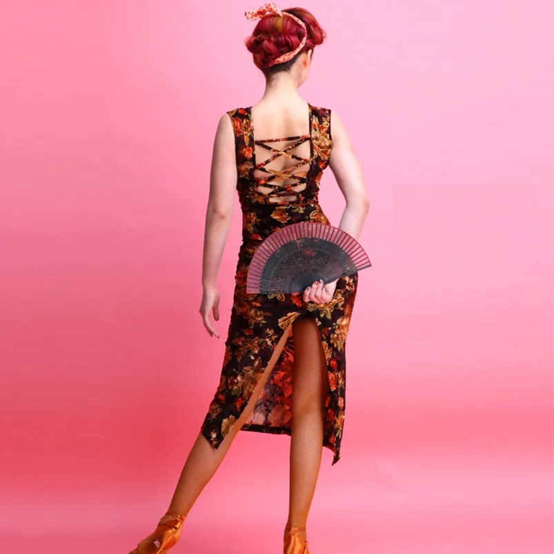 Взрослый черный/леопардовый/цветочный принт Бандажное платье для латинских