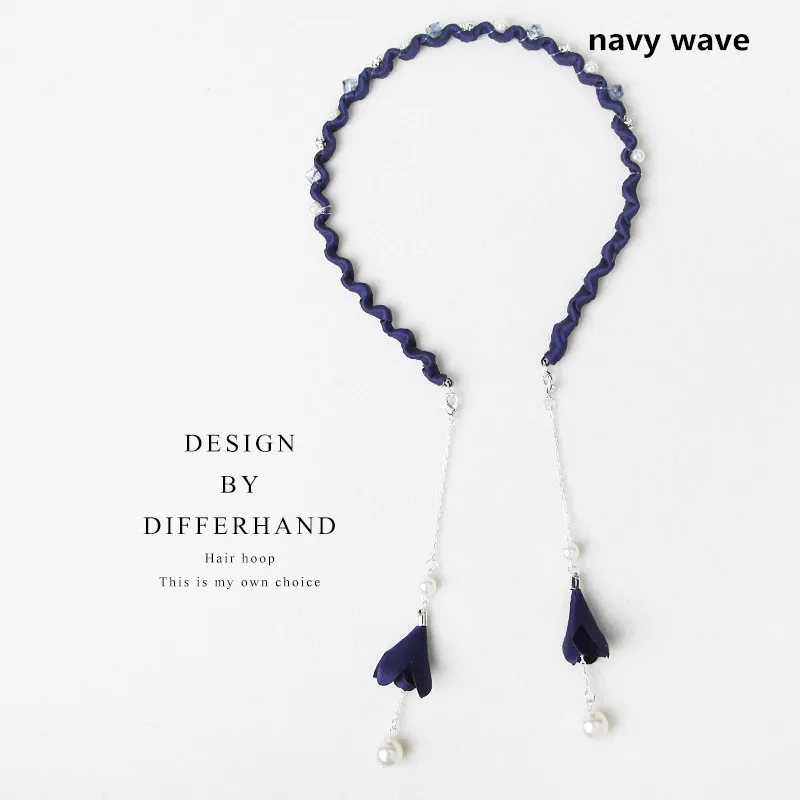 navy wave Милые цветы, жемчуг, ободок для волос, серьги с кисточками, обруч для волос, резинки для волос, ободок для волос для женщин, девушек, аксессуары для волос - Цвет: navy wave