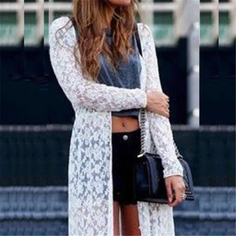 Женское красивое кружевное платье накидка летний кардиган Пляжное белое женское