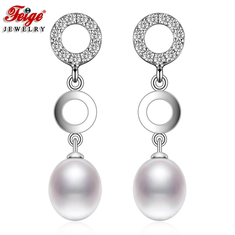 

New Design White Natural Freshwater Pearl Long Stud Earrings for Women Anniversary Gifts Fashion Jewelry Wholesale FEIGE