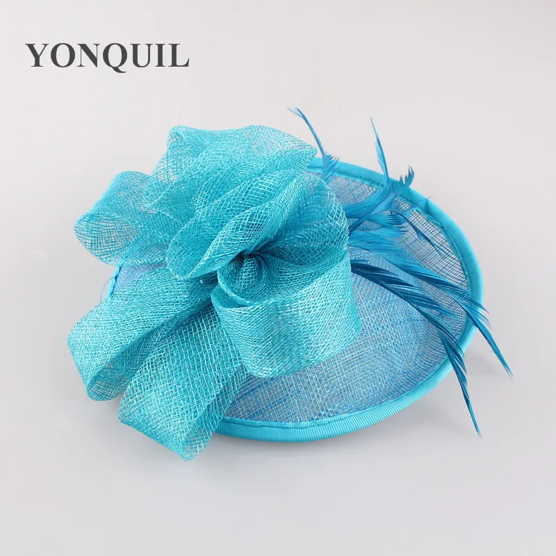 Navy Cocktail Hat Sinamay Base And Trim With Feather Flower Adorned Fashion Party Accasion Hair Accessories Church Headband | Аксессуары