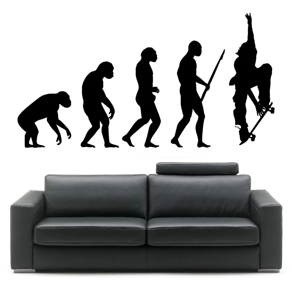 Creative Vinyl Design Wall Sticker Evolution Of Man Mural Skate Boarding Art Room Decor Y-822 | Дом и сад