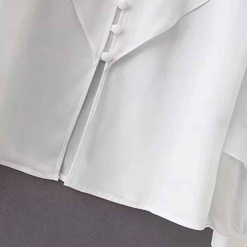 

v neck laminated ruffles women long sleeve blouses casual lady elegant shirt fashion loose tops streetwear chemise S5185