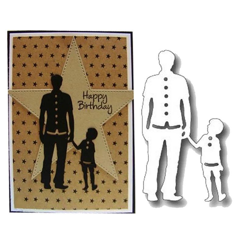 Отец и сын дочери держась за руки резки металла умирает для DIY Скрапбукинг Декор