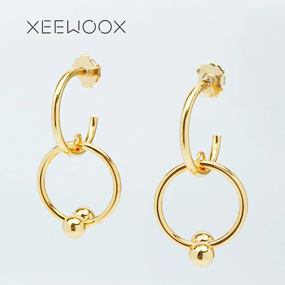 Гипербола себе женщина серьги большой круг 14 К падение асимметричные XEEWOOX мода