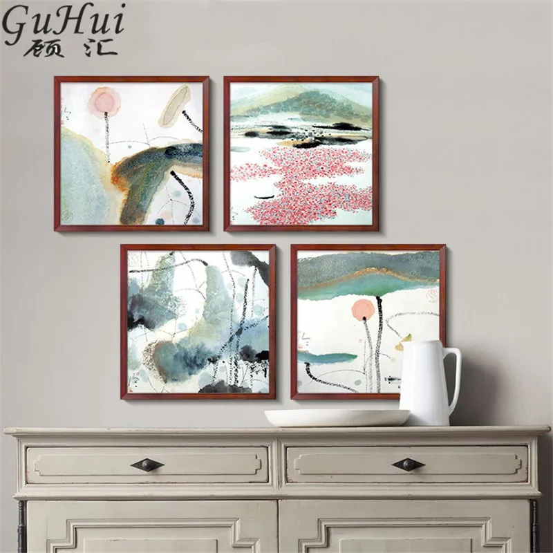 Осенний ночной пруд китайская классика абстрактные чернила лотоса декоративная