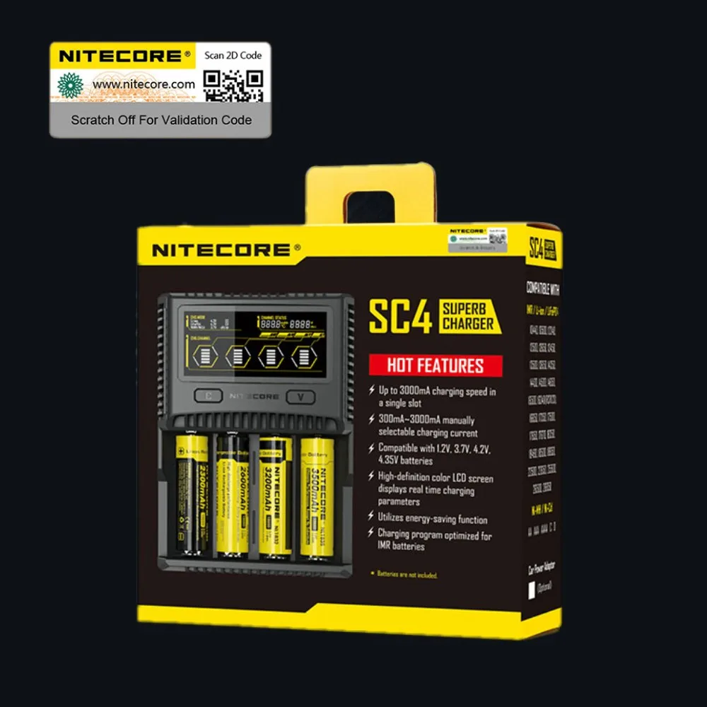 NITECORE SC4 Интеллектуальное Быстрое зарядное устройство превосходное с 4 слотами 6A